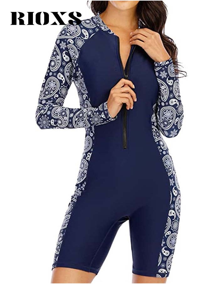 RIOXS One-piece Rash Guard Swimsuit for Women, Zip Up Swimming Costume Set, Fashionable Long Sleeve Swimwear with Anti-UV Technology, Efficient Quick-drying, Suitable for Surfing, Diving, Swimming or Beach Activities  - Image 5