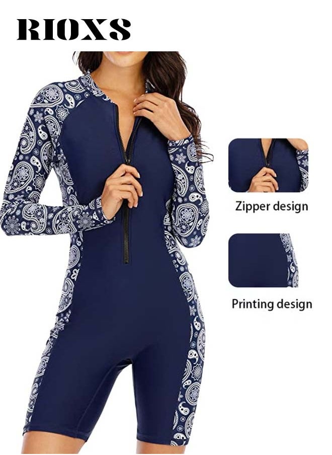 RIOXS One-piece Rash Guard Swimsuit for Women, Zip Up Swimming Costume Set, Fashionable Long Sleeve Swimwear with Anti-UV Technology, Efficient Quick-drying, Suitable for Surfing, Diving, Swimming or Beach Activities  - Image 3