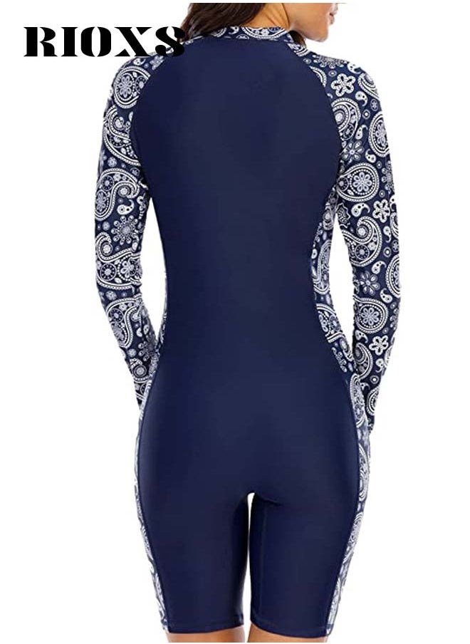 RIOXS One-piece Rash Guard Swimsuit for Women, Zip Up Swimming Costume Set, Fashionable Long Sleeve Swimwear with Anti-UV Technology, Efficient Quick-drying, Suitable for Surfing, Diving, Swimming or Beach Activities  - Image 2