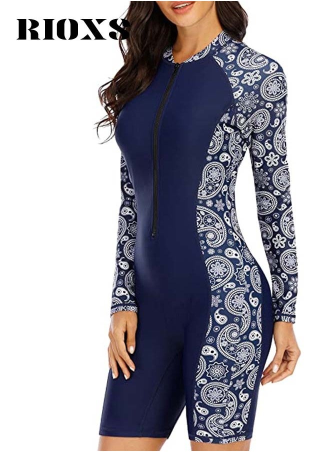 RIOXS One-piece Rash Guard Swimsuit for Women, Zip Up Swimming Costume Set, Fashionable Long Sleeve Swimwear with Anti-UV Technology, Efficient Quick-drying, Suitable for Surfing, Diving, Swimming or Beach Activities  - Image 1