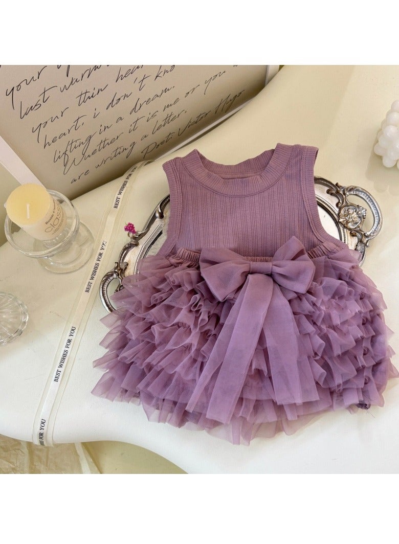 2-3Y Toddler Girls 2-Piece Summer Outfit, Purple Tank Dress Set, Soft & Comfortable Top, Fluffy Tulle Skirt, Sweet & Cute, Perfect for Daily Wear & Party Occasions, Suitable for Height 100cm  - Image 1