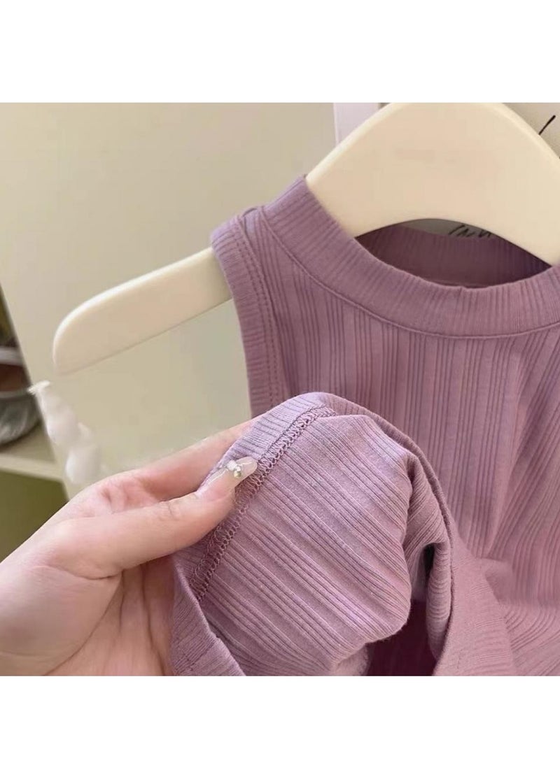 2-3Y Toddler Girls 2-Piece Summer Outfit, Purple Tank Dress Set, Soft & Comfortable Top, Fluffy Tulle Skirt, Sweet & Cute, Perfect for Daily Wear & Party Occasions, Suitable for Height 100cm  - Image 5