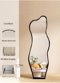 fashionhome Modern Scandinavian Design Full Length Mirror Standing Hanging or Leaning Against Wall Large Bedroom Floor Mirror Dressing Mirror Wall-Mounted Mirror Wood Frame Wavy Mirror Round Corner 40 x 150 cm  - Image 2