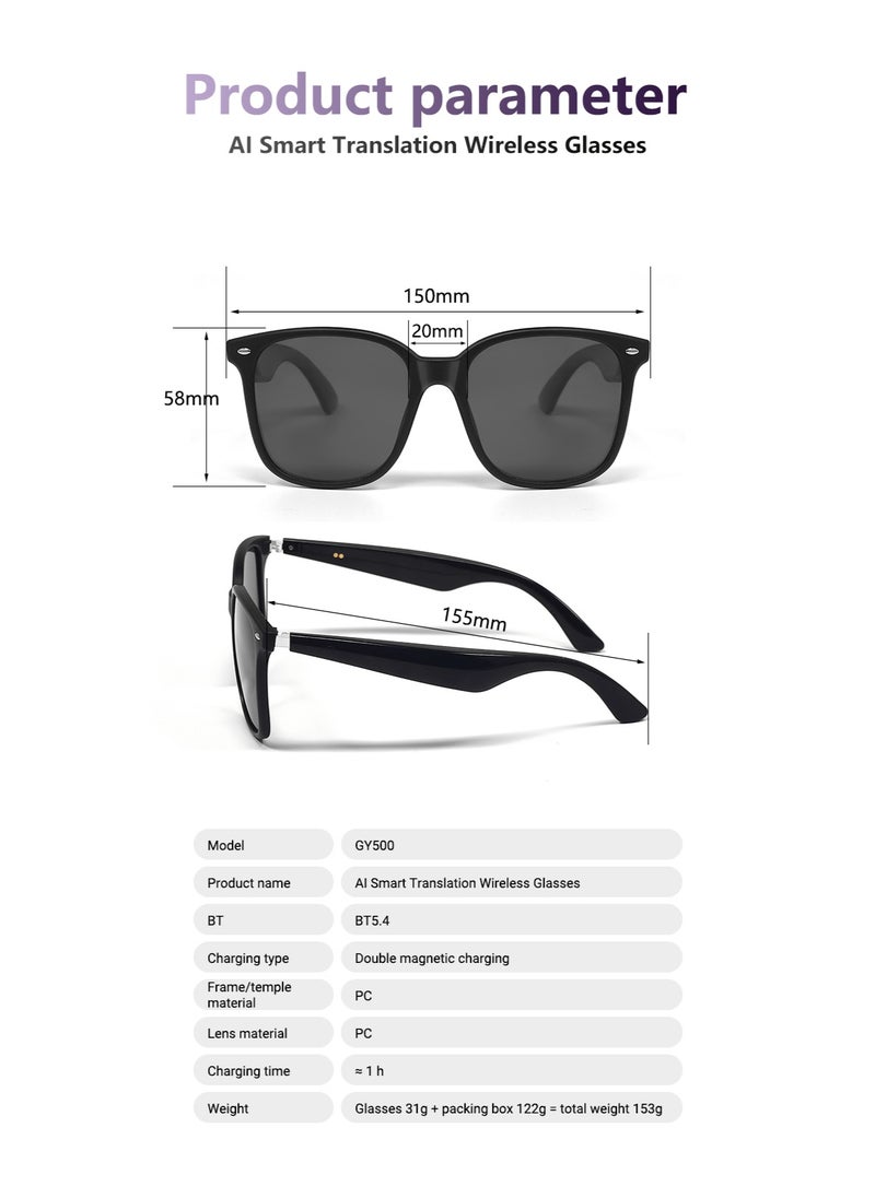 Ai Translation Bluetooth Glasses Multi-Language Real-Time Translation Glasses Listen To Music And Make Calls Smart Uv-Proof Sunglasses