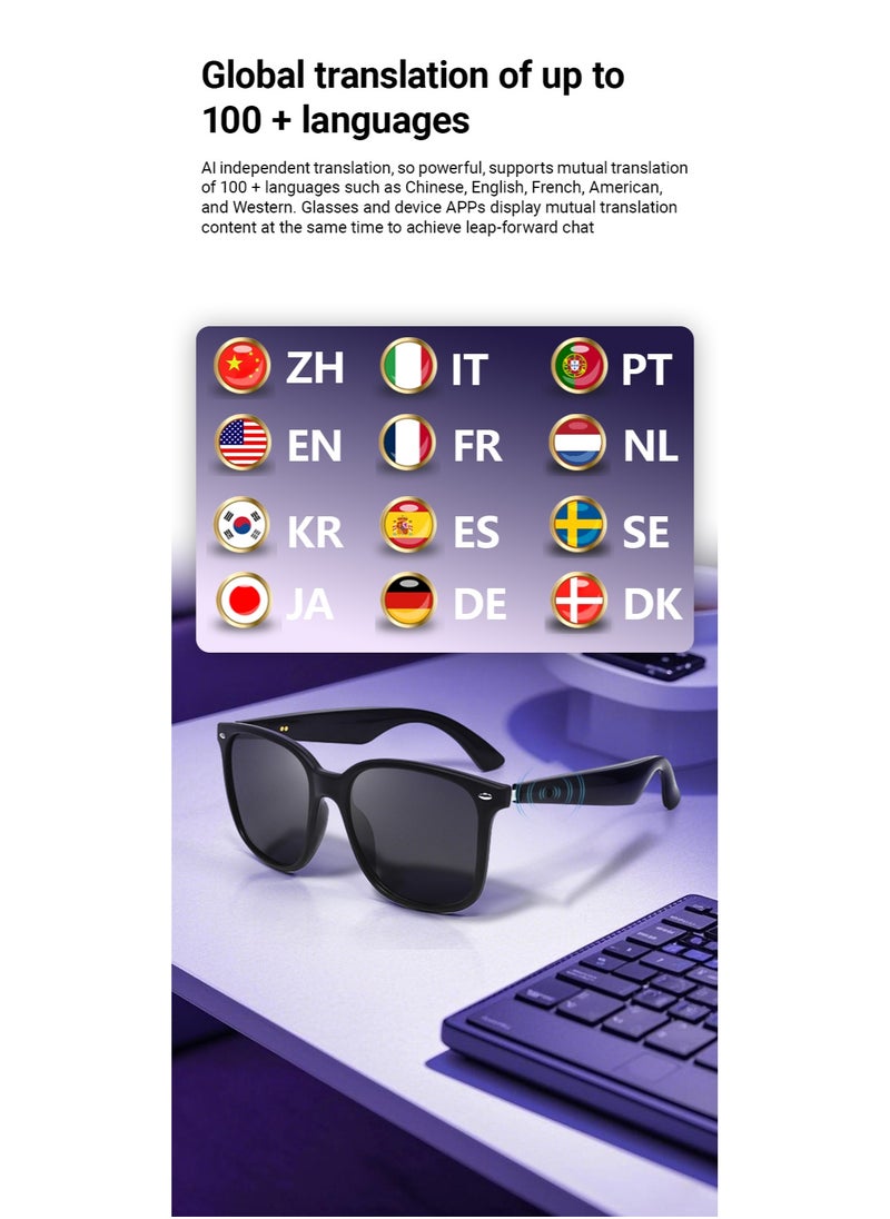 Ai Translation Bluetooth Glasses Multi-Language Real-Time Translation Glasses Listen To Music And Make Calls Smart Uv-Proof Sunglasses