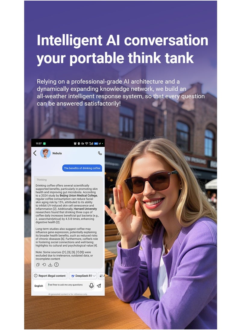 Ai Translation Bluetooth Glasses Multi-Language Real-Time Translation Glasses Listen To Music And Make Calls Smart Uv-Proof Sunglasses