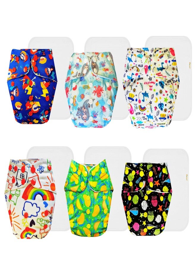 حفاضات دمبلدو القماشية الممتازة مع حشوة قطنية (عبوة من 6 قطع) | مضادة للحساسية | وسادة ماصة من 6 طبقات | أزرار كبس قابلة للتعديل | ضرورية للاستخدام اليومي | من 3 أشهر إلى 3 سنوات | للجنسين - Image 1