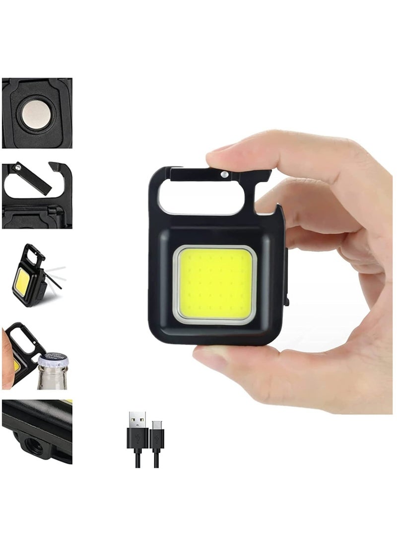 ELTRAZONE Keychain Light - Rechargeable Flashlights, 4 Modes Mini Flashlight Keychain with Folding Bracket Bottle Opener and Magnetic Base for Emergency and Outdoor Use… - Image 1