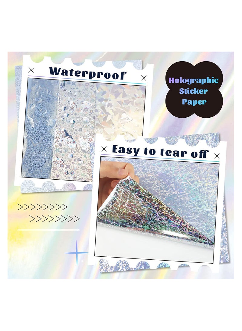 Holographic Sticker Paper Clear A4 Vinyl Self-Adhesive Waterproof Transparent Film Gem Spot Rainbow Star Pattern - Image 5