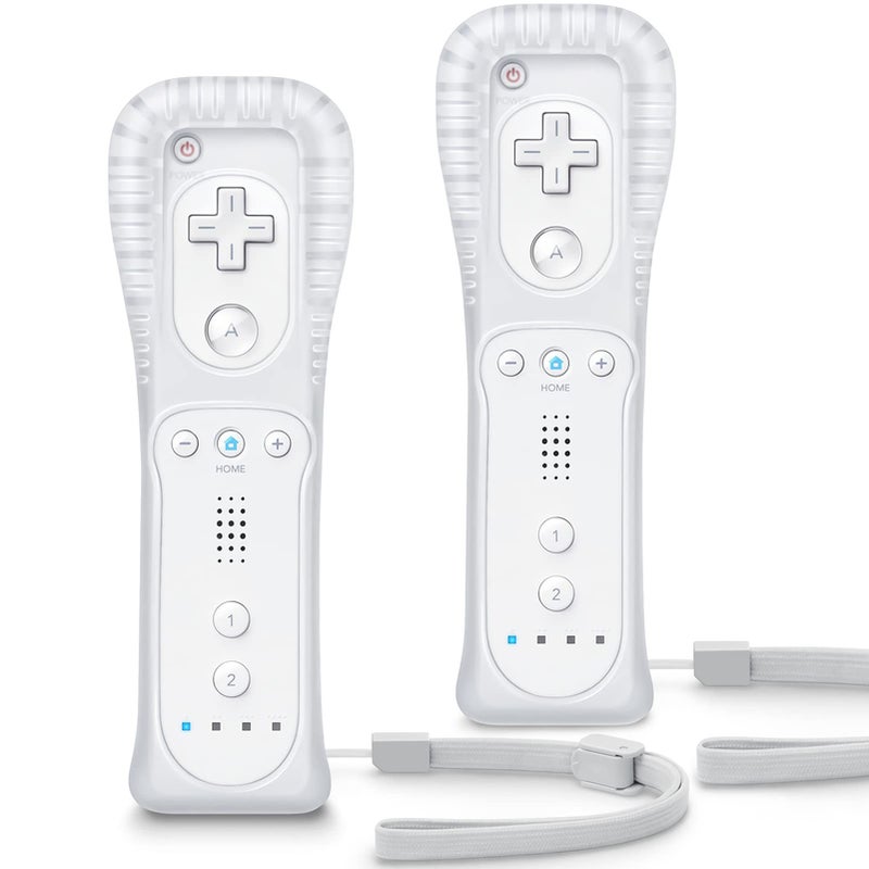 TIANHOO Remote Controller for Wii & Wii U, with Silicone Case and Wrist Strap, 2 pack (White) - Image 1