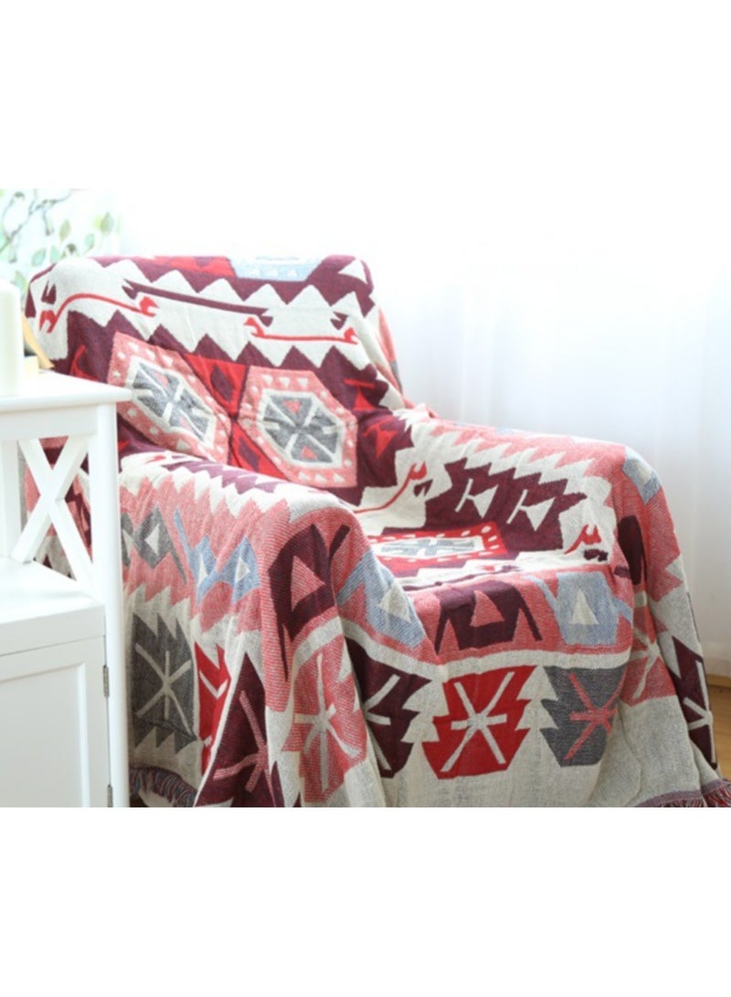 Loquat Imitation Cashmere Bohemian Knitted Blanket 180*260,Jacquard Tassel Throw Blanket, Hand Knitted Blanket, Bohemian Pattern Blanket, Colorful Pattern, Suitable for Lunch Break, Sofa - Image 3