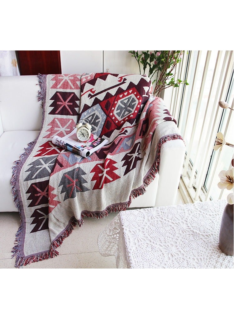 Loquat Imitation Cashmere Bohemian Knitted Blanket 180*260,Jacquard Tassel Throw Blanket, Hand Knitted Blanket, Bohemian Pattern Blanket, Colorful Pattern, Suitable for Lunch Break, Sofa - Image 5
