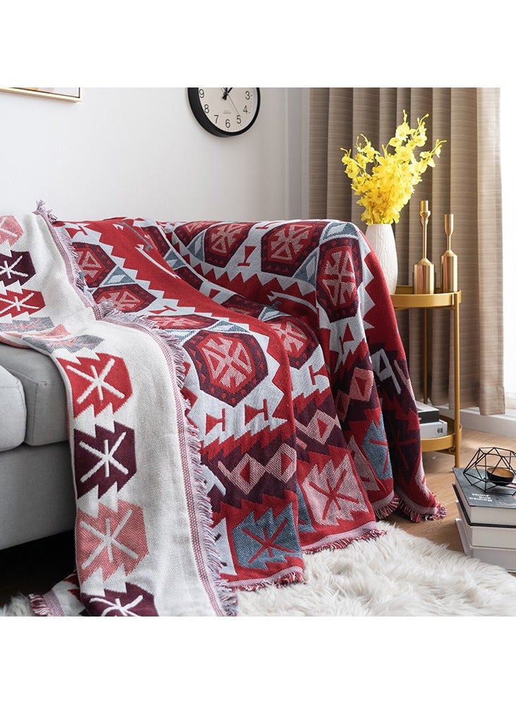 Loquat Imitation Cashmere Bohemian Knitted Blanket 180*260,Jacquard Tassel Throw Blanket, Hand Knitted Blanket, Bohemian Pattern Blanket, Colorful Pattern, Suitable for Lunch Break, Sofa - Image 4