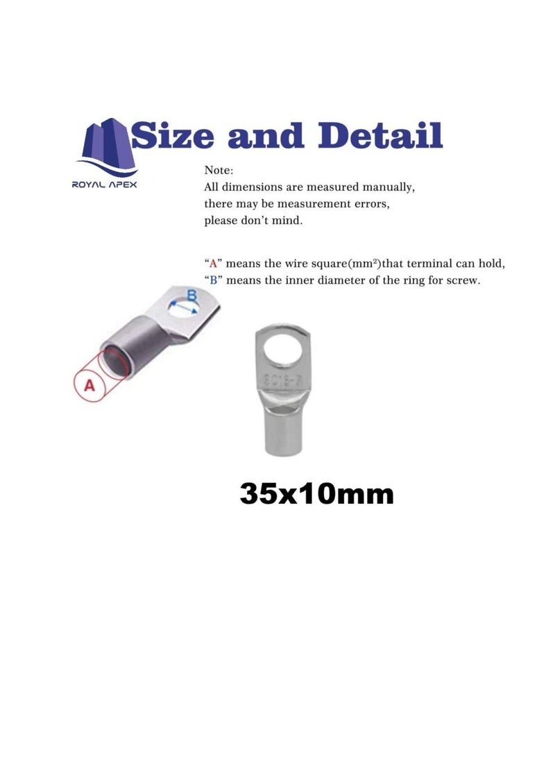 Copper Cable Lugs 10Pcs Set-Wire Terminals, Connector Cable lugs Ring Battery SC Terminals, for Marine, Solar, Automotive, Electric, Home Applications etc (Hole Size 10mm, Cable Size 35mm) - Image 2