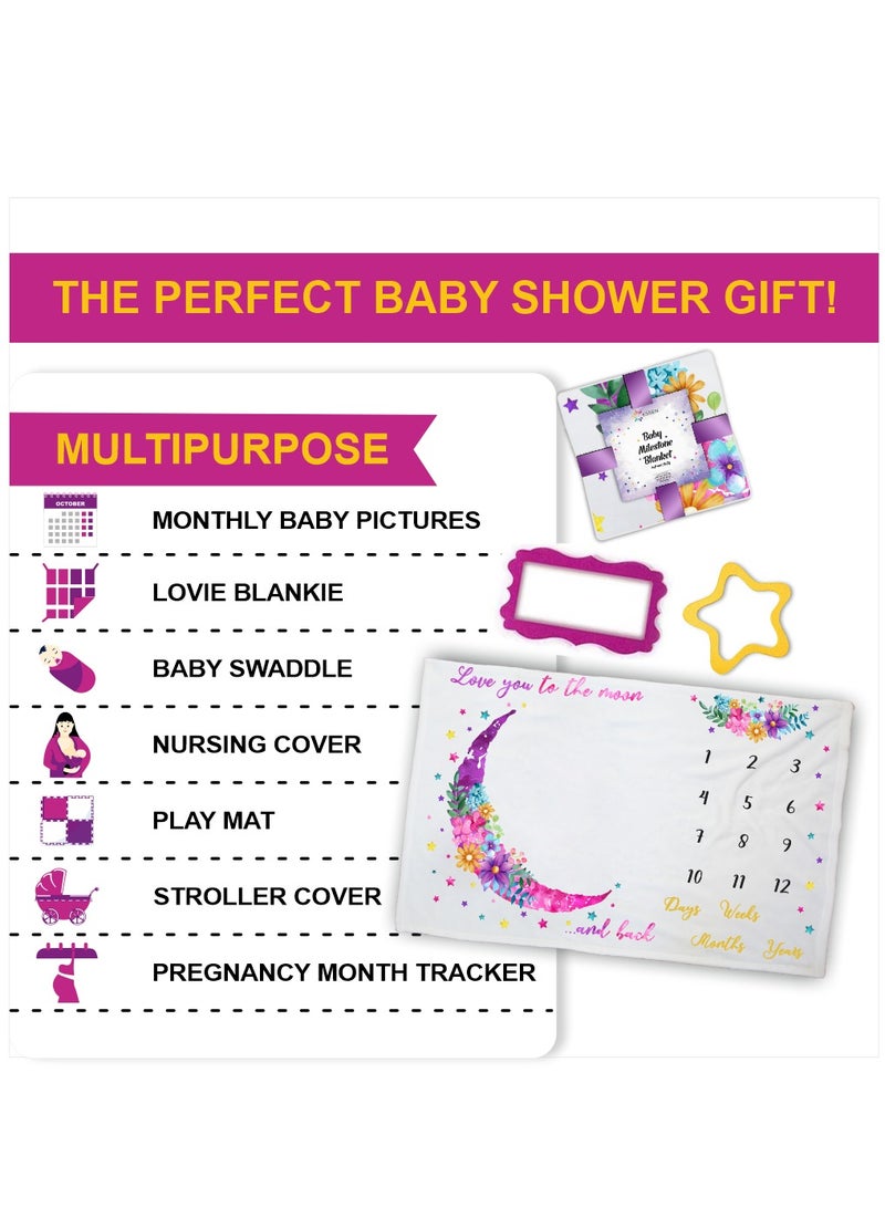 ESSEN Baby Monthly Milestone Blanket Girl Newborn Baby Shower Gift (150x100) - Pink - Image 4