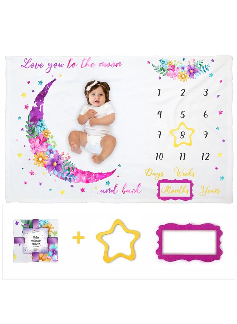 ESSEN Baby Monthly Milestone Blanket Girl Newborn Baby Shower Gift (150x100) - Pink - Image 1