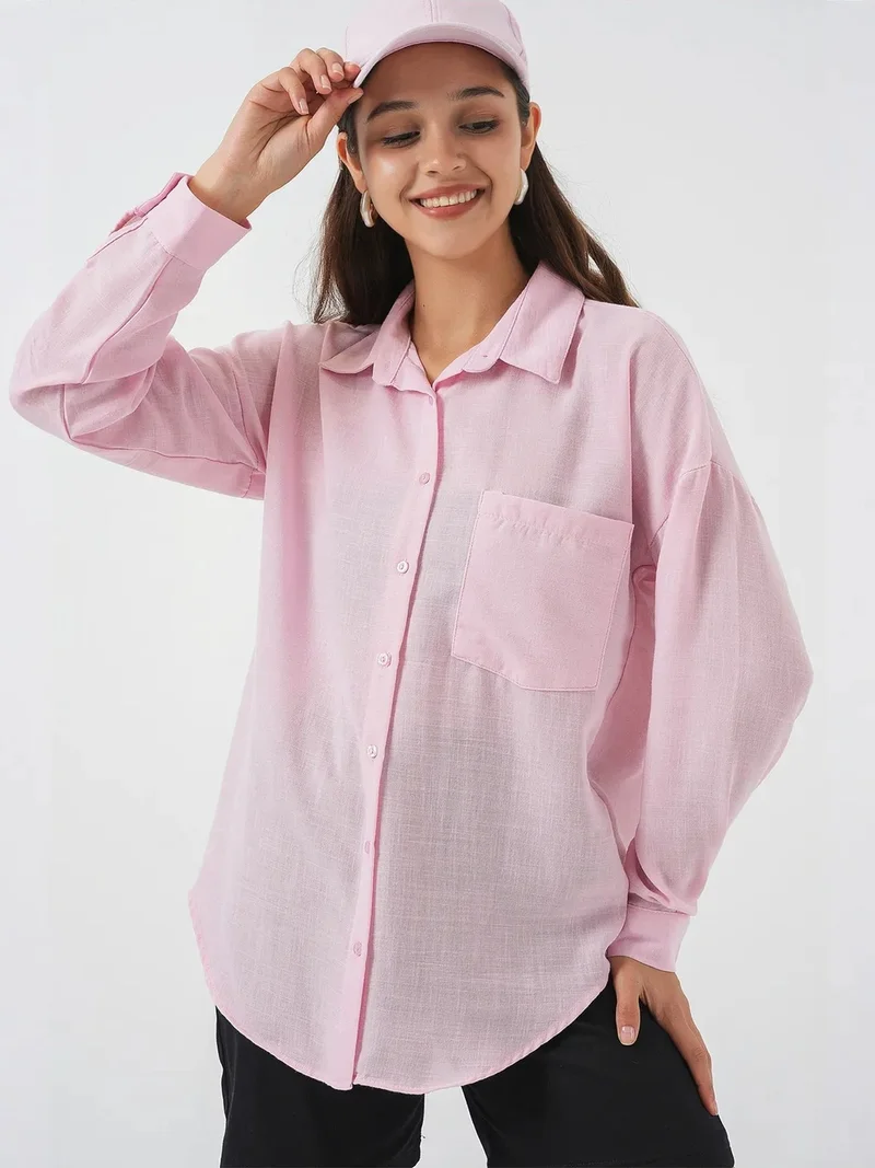 BIG DART BDART Linen Blended Shirt with Button Closure