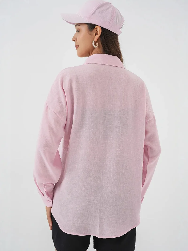 Big Dart Powder Pink BDART Linen Blended Shirt with Button Closure for Women | Best Price UAE