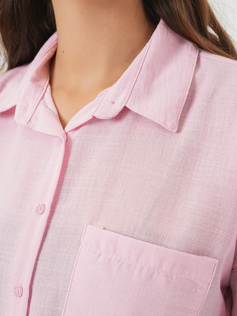 Big Dart Powder Pink BDART Linen Blended Shirt with Button Closure for Women | Best Price UAE