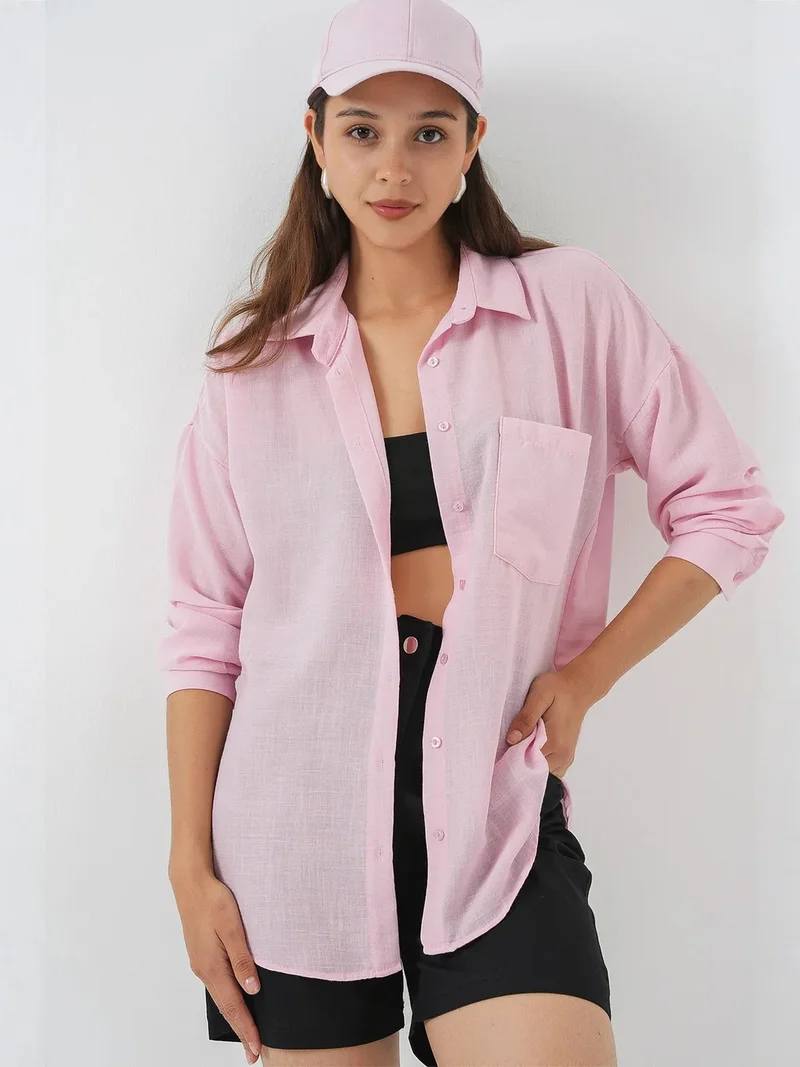 Big Dart Powder Pink BDART Linen Blended Shirt with Button Closure for Women | Best Price UAE
