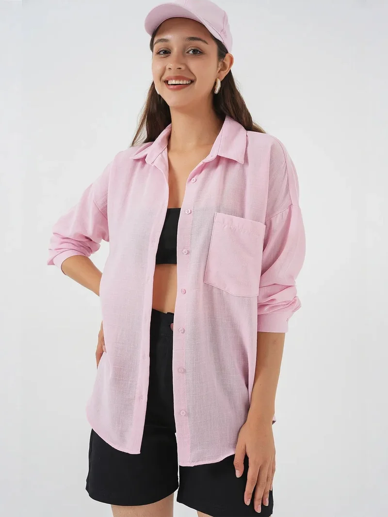 Big Dart Powder Pink BDART Linen Blended Shirt with Button Closure for Women | Best Price UAE