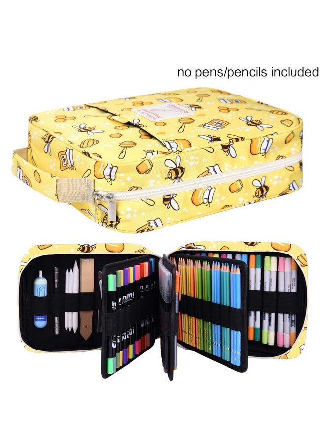 Qianshan qianshan 202 Colored Pencils Pencil Case - 136 Color Gel pens Pen Bag or Marker Organizer - Universal Artist Use Supply Zippered Large Capacity Slot Super Big Professional Storage Bee  - Image 2
