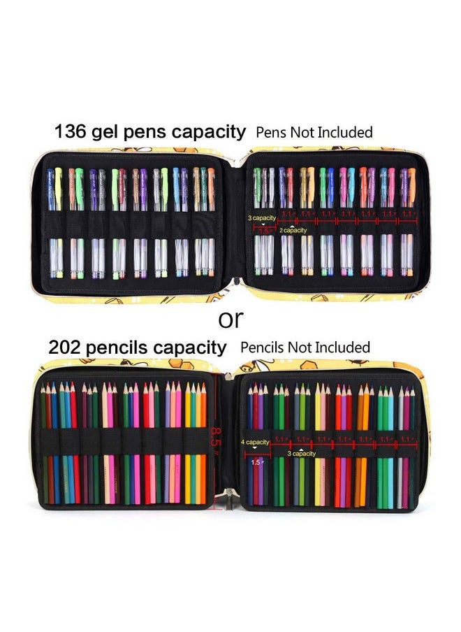 Qianshan qianshan 202 Colored Pencils Pencil Case - 136 Color Gel pens Pen Bag or Marker Organizer - Universal Artist Use Supply Zippered Large Capacity Slot Super Big Professional Storage Bee  - Image 5