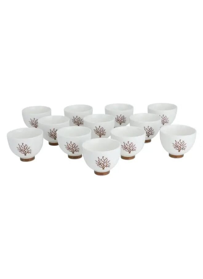 Alsaif Gallery Set of 12 golden wooded ceramic cups  - Image 1