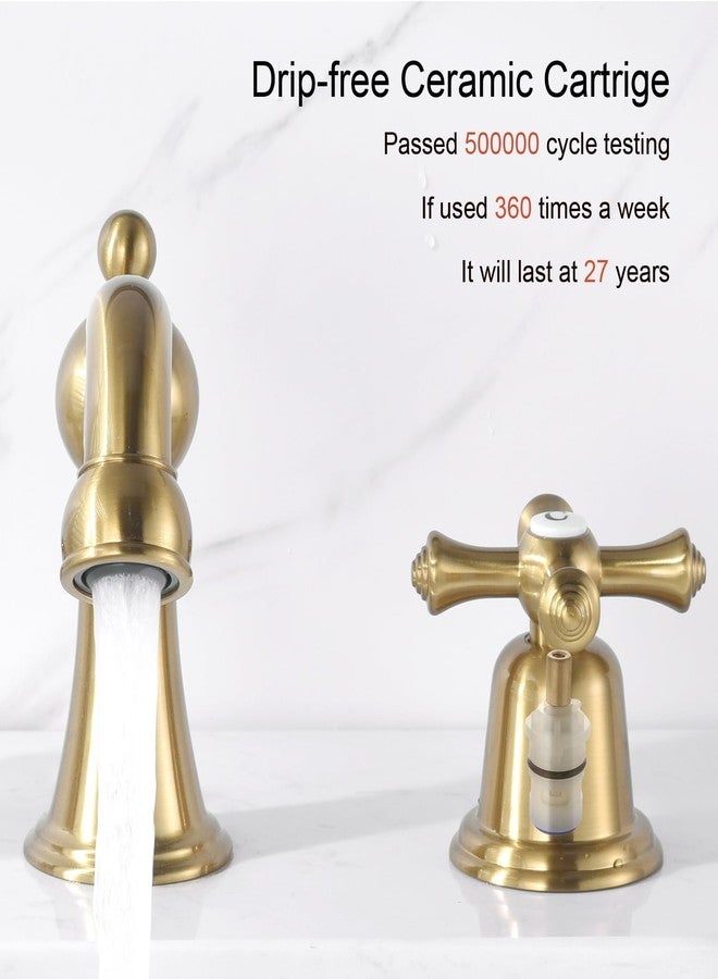 RKF Bathroom Faucets for Sink 3 Hole Gold 8 inch Widespread Bathroom Sink Faucet with Drain 2 Handles Cross Knobs Faucet Bathroom Vanity Faucet Basin Mixer Tap CWF033-BG - Image 3