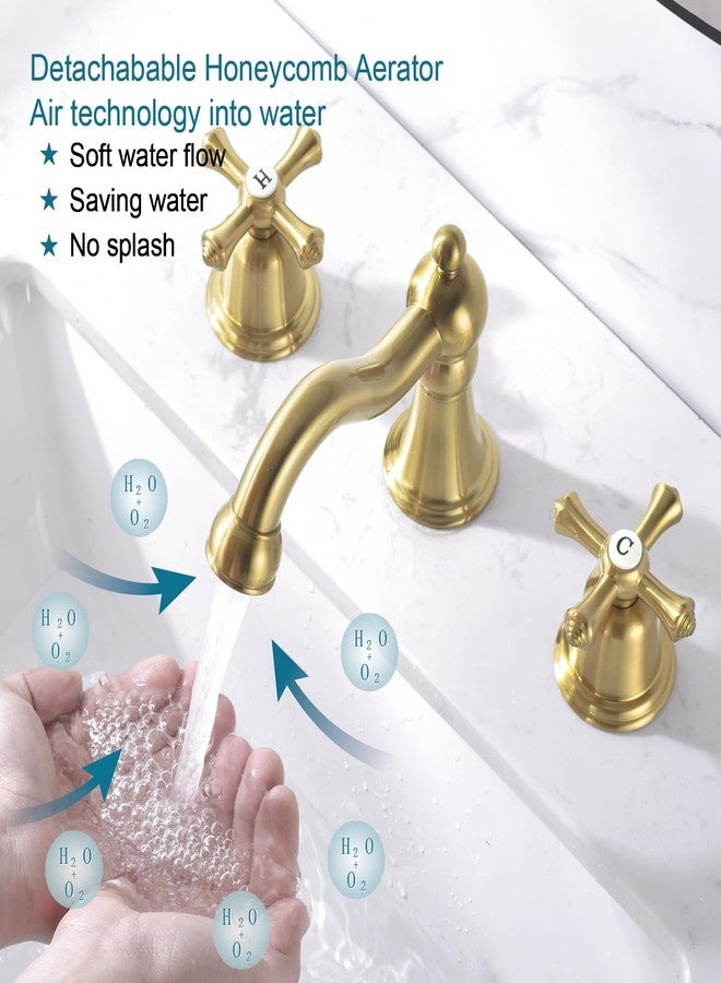 RKF Bathroom Faucets for Sink 3 Hole Gold 8 inch Widespread Bathroom Sink Faucet with Drain 2 Handles Cross Knobs Faucet Bathroom Vanity Faucet Basin Mixer Tap CWF033-BG - Image 2