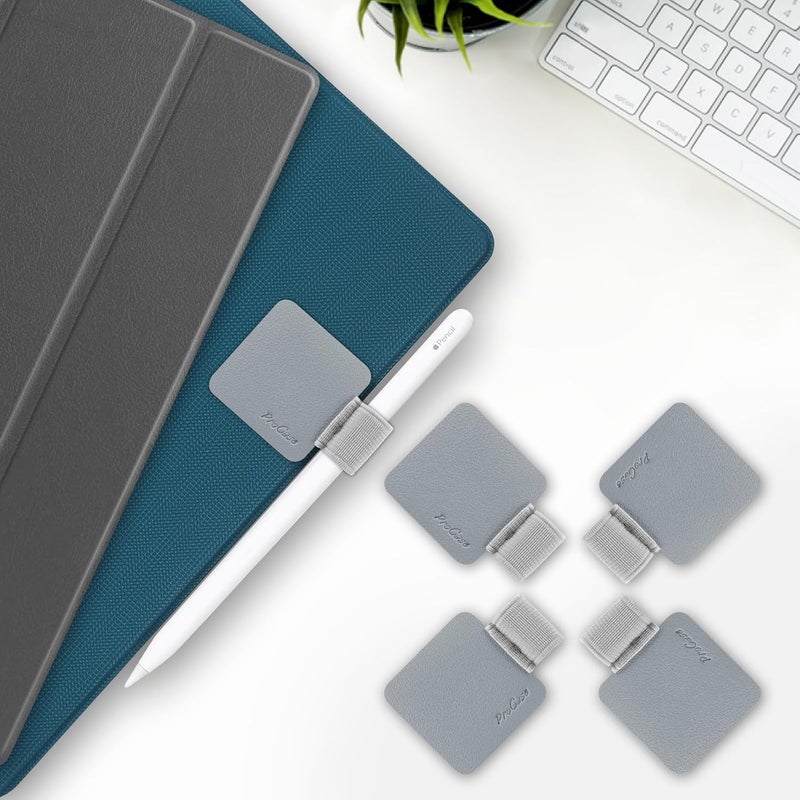 Procase (5 Pack Pen Loop Holder for Notebooks Journals Planners Tablet Case, Self Adhesive Leather Pencil Holder with Elastic Loop for Pens, Apple Pencil, Stylus Pen -Grey - Image 2