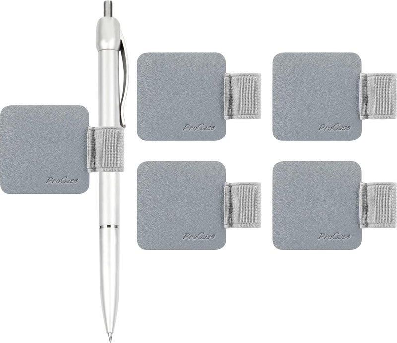 Procase (5 Pack Pen Loop Holder for Notebooks Journals Planners Tablet Case, Self Adhesive Leather Pencil Holder with Elastic Loop for Pens, Apple Pencil, Stylus Pen -Grey - Image 1