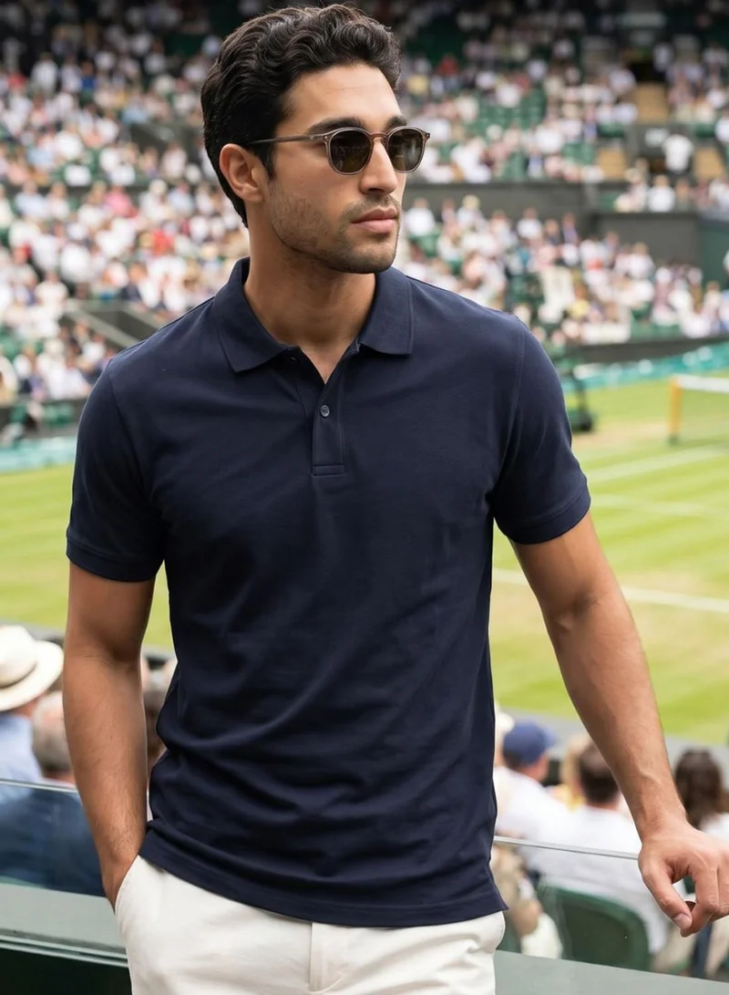دينيس لينغو Men Navy Cotton Blend Solid Regular T-Shirt