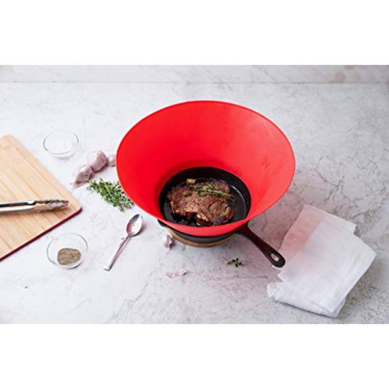Kitchen grease splatter guard for cooking, silicone, red, heat-resistant and reusable - Image 3