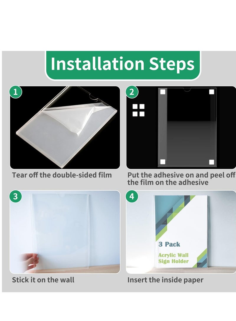 Peachjoy حامل لافتات أكريليك A4، 210 × 297 مم، 3 عبوات حامل عرض مثبت على الحائط مع شريط لاصق للاستخدام في المنزل، المكتب، المتجر، المطعم - Image 5