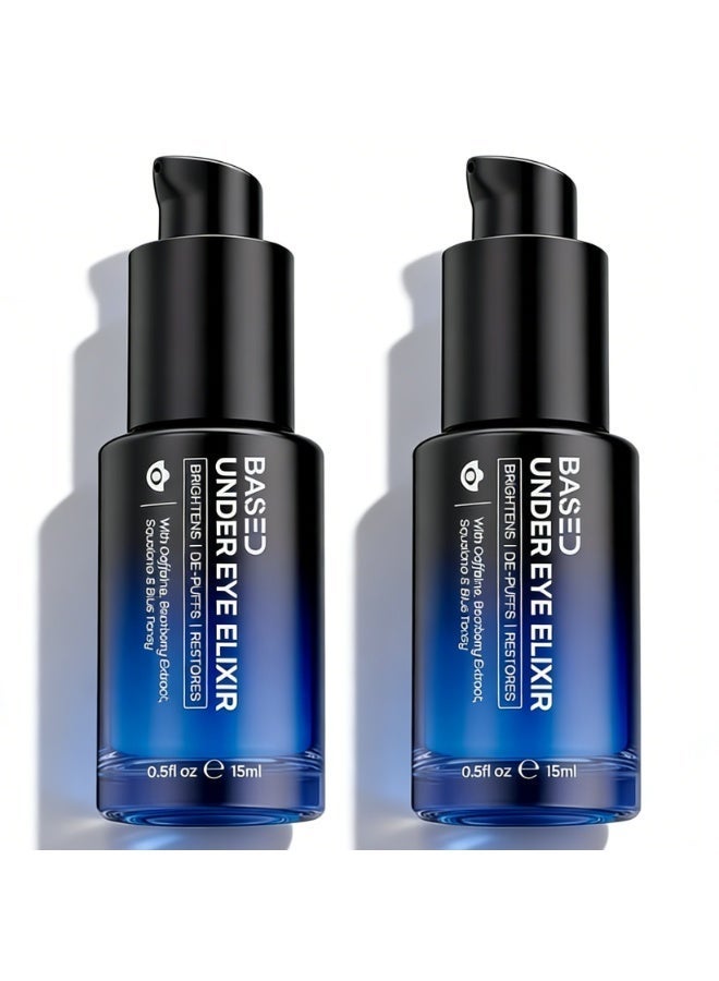 Based 2-PACKS Under Eye Elixir - Caffeine Eye Serum for Dark Circles & Puffiness, with Bearberry Extract, Squalane & Blue Tansy, Anti-Aging Under Eye Cream for Fine Lines 15ml*2 - Image 1