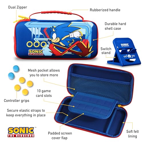 SAKAR Sonic the Hedgehog Switch Case - Gaming On-the-Go Car Kit, Controller Grips, Hands-Free Stand, Games & Accessories Storage - Image 3