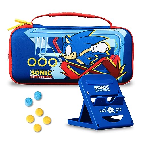 SAKAR Sonic the Hedgehog Switch Case - Gaming On-the-Go Car Kit, Controller Grips, Hands-Free Stand, Games & Accessories Storage - Image 1