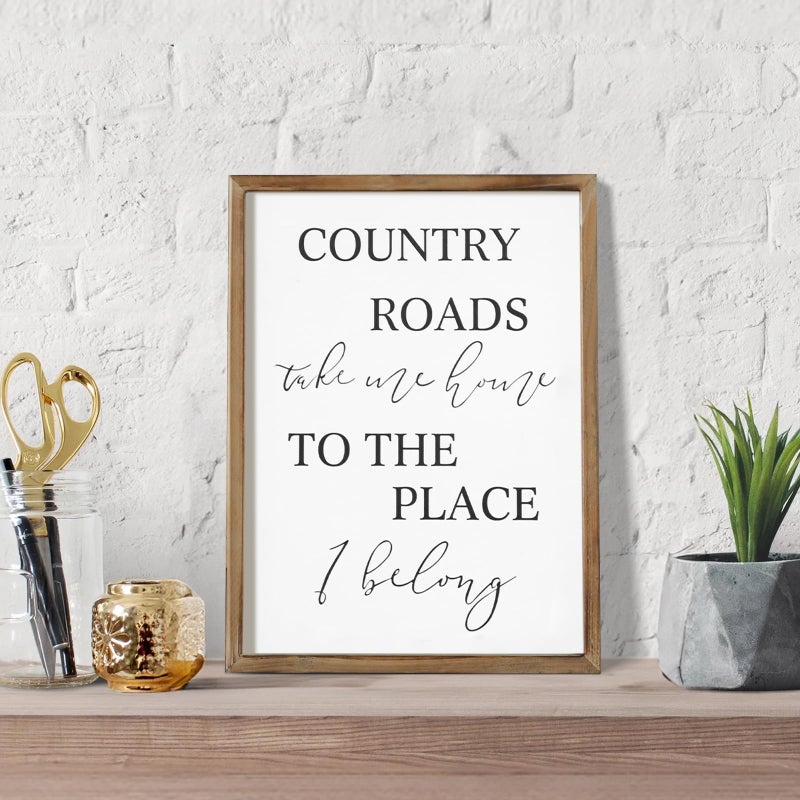 JUMBO DECOR Country Roads Take Me Home Wall Sign, Large Farmhouse Country Sign with Solid Wood Frame, Vintage Wall Art for Living Room, Bedroom, Home Decor - Image 4