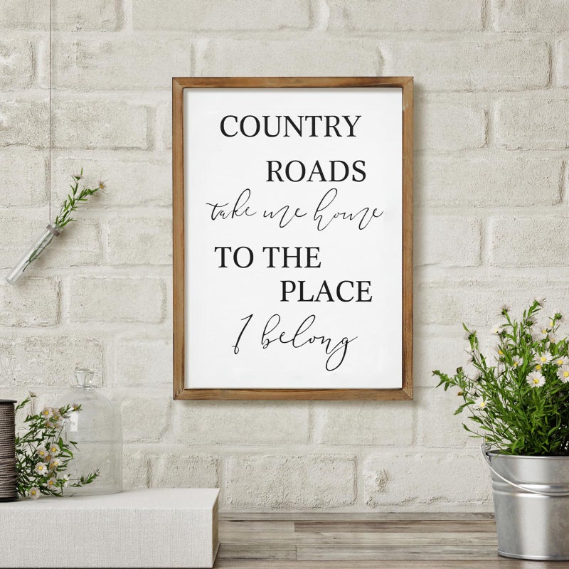 JUMBO DECOR Country Roads Take Me Home Wall Sign, Large Farmhouse Country Sign with Solid Wood Frame, Vintage Wall Art for Living Room, Bedroom, Home Decor - Image 3
