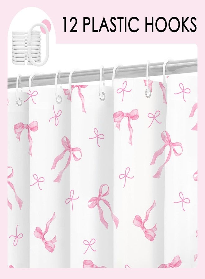 Mocsicka Pink Shower Curtain Coquette Preppy Bow Shower Curtain for Bathroom Modern Aesthetic Fabric Shower Curtain Set with Hooks 71x71 Inch (Pink, 71x71 inch) - Image 5