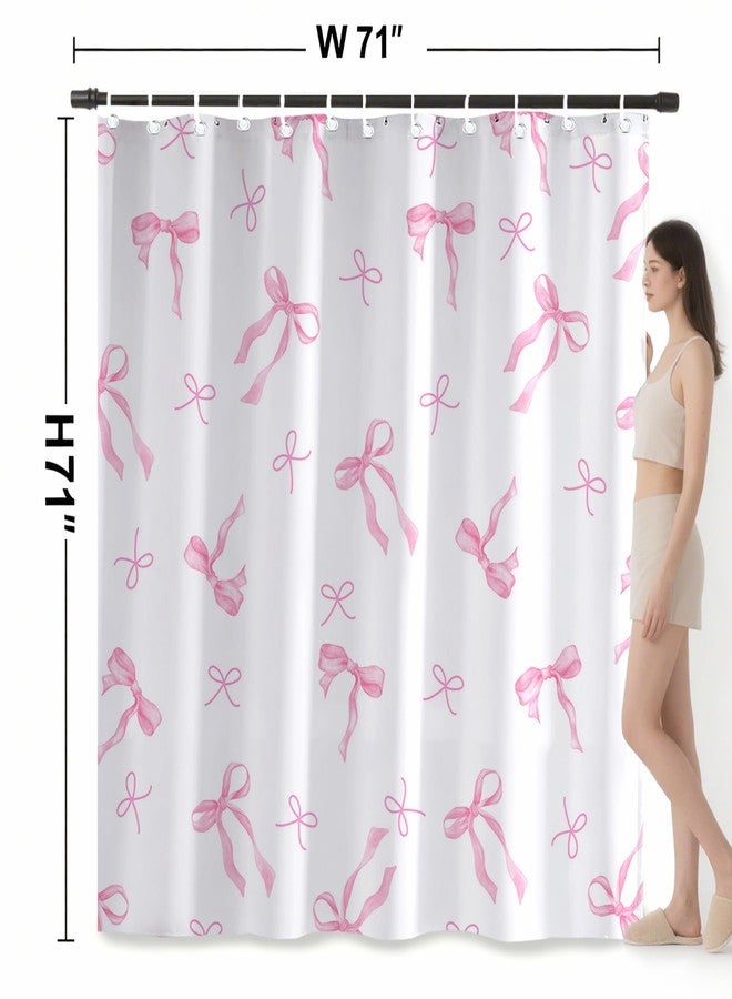 Mocsicka Pink Shower Curtain Coquette Preppy Bow Shower Curtain for Bathroom Modern Aesthetic Fabric Shower Curtain Set with Hooks 71x71 Inch (Pink, 71x71 inch) - Image 4