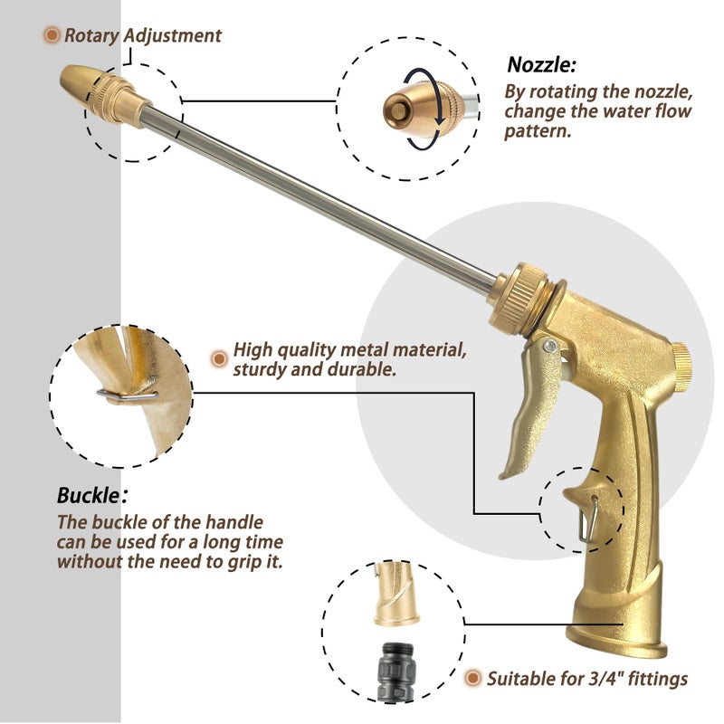 MOSIKEN High Pressure Garden Hose Nozzle Sprayer with 3.5oz Plastic Soap Dispenser Bottle, Heavy Duty Car Wash Foam Gun, Adjustable Nozzle for Gardening, Solar Panel Cleaning, Pet Showering (Brass) - Image 3
