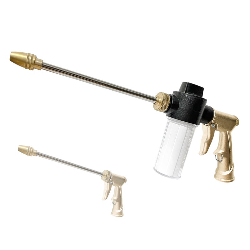 MOSIKEN High Pressure Garden Hose Nozzle Sprayer with 3.5oz Plastic Soap Dispenser Bottle, Heavy Duty Car Wash Foam Gun, Adjustable Nozzle for Gardening, Solar Panel Cleaning, Pet Showering (Brass) - Image 1