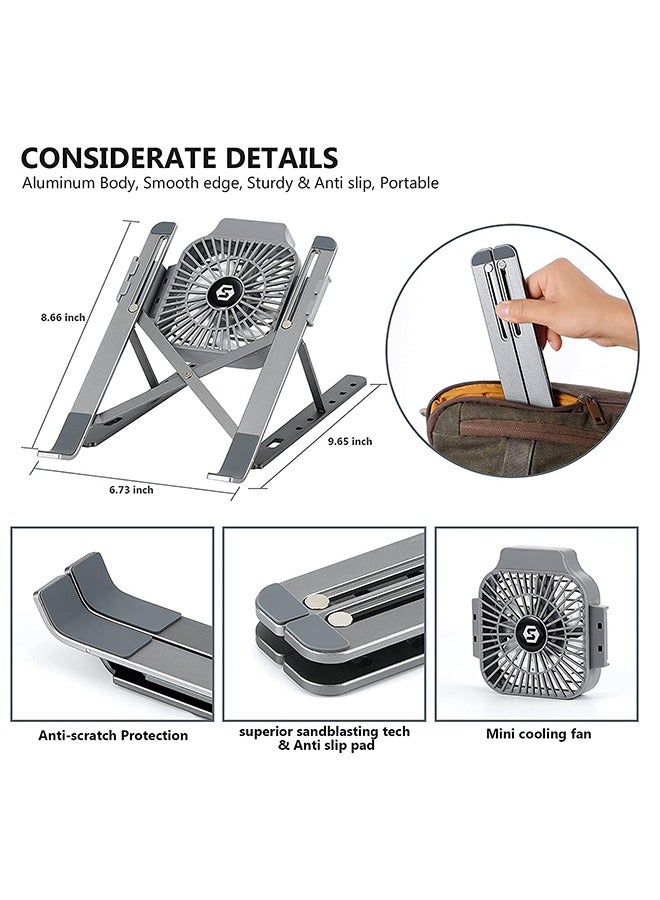 Arabest Laptop Stand, Adjustable Laptop Stand with a Removable USB Cooling Fan, Computer Stand with Heat-Vent, Foldable & Sturdy Aluminum Laptop Riser for MacBook Air Pro/Dell XPS/More 10-15.6" Laptops - Image 4