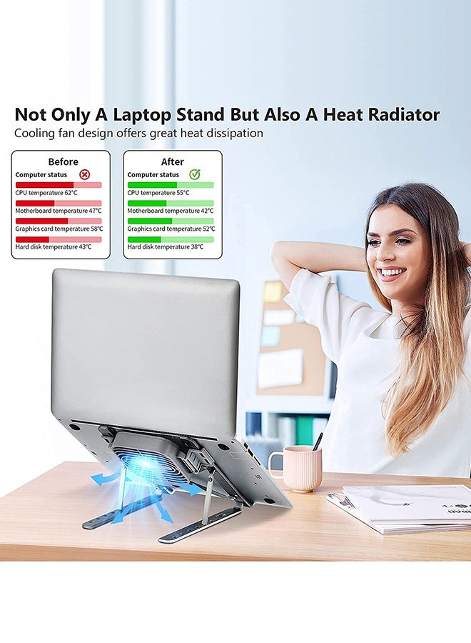 Arabest Laptop Stand, Adjustable Laptop Stand with a Removable USB Cooling Fan, Computer Stand with Heat-Vent, Foldable & Sturdy Aluminum Laptop Riser for MacBook Air Pro/Dell XPS/More 10-15.6" Laptops - Image 2
