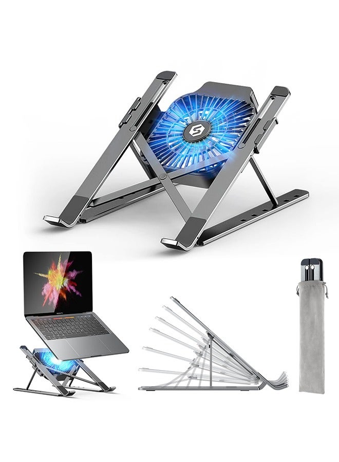 Arabest Laptop Stand, Adjustable Laptop Stand with a Removable USB Cooling Fan, Computer Stand with Heat-Vent, Foldable & Sturdy Aluminum Laptop Riser for MacBook Air Pro/Dell XPS/More 10-15.6" Laptops - Image 1