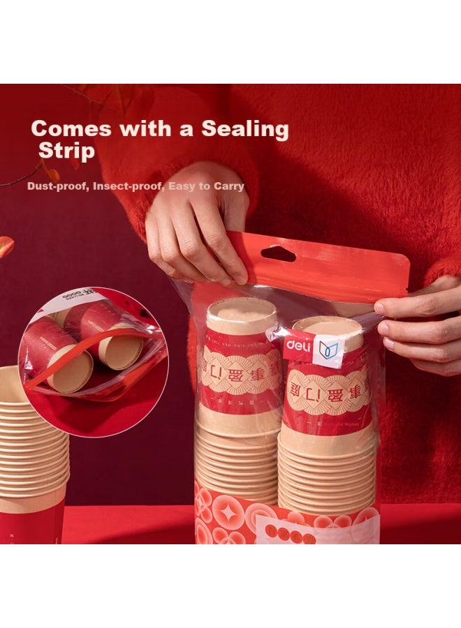 Deli Red Thickened Paper Cup/Water Cup For Celebrations, Blessings, Festive Banquets, And Gatherings, Blessing Style Ll666 - Image 2