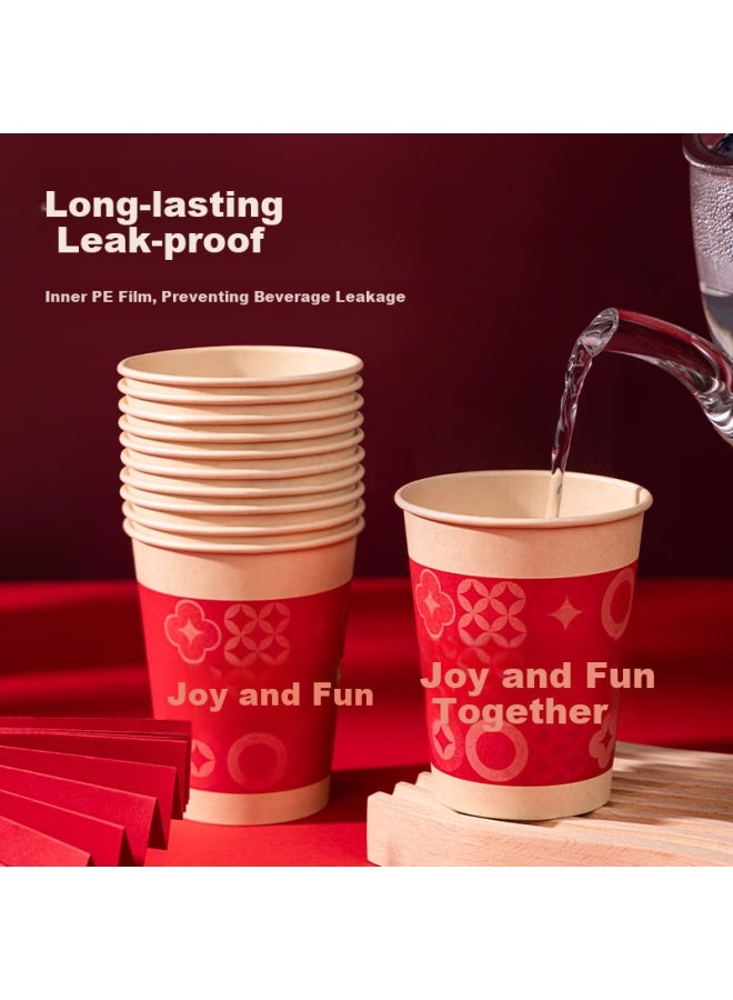 Deli Red Thickened Paper Cup/Water Cup For Celebrations, Blessings, Festive Banquets, And Gatherings, Blessing Style Ll666 - Image 1