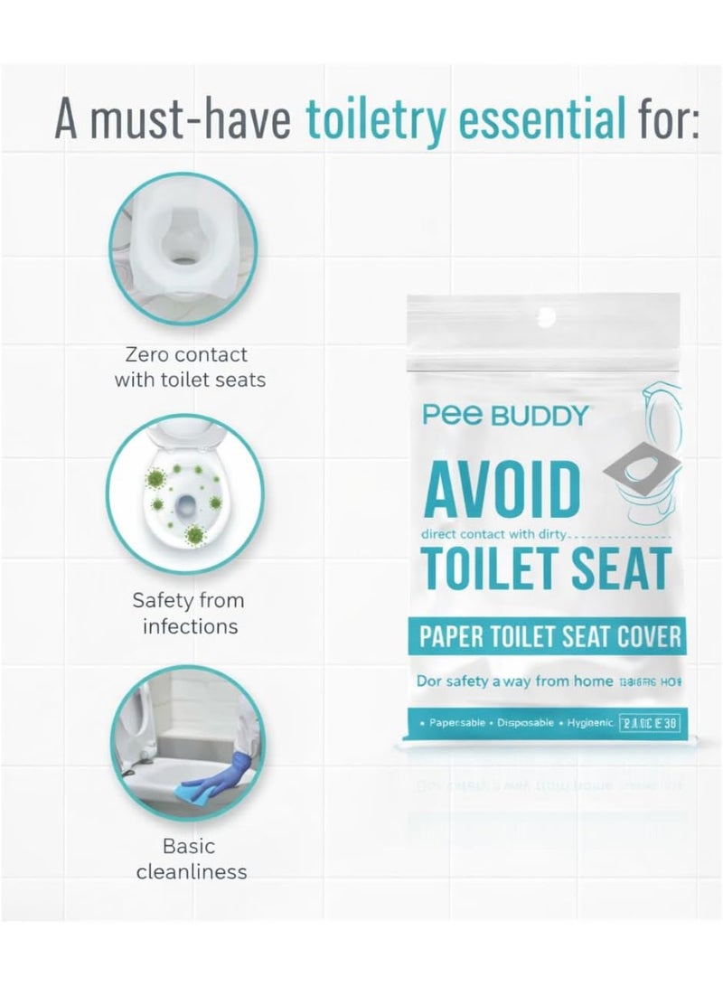 30 غطاءً ورقياً للاستخدام مرة واحدة لمقاعد المرحاض من "PEE & BUDDY" – تمنع التلامس المباشر مع المقاعد غير الصحية وصديقة للبيئة. - Image 4